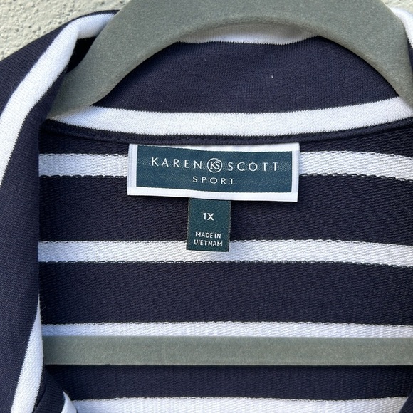 NWOT Woman’s Karen Scott Sport Navy White Striped Zip Jacket Plus Size 1X - Picture 5 of 8